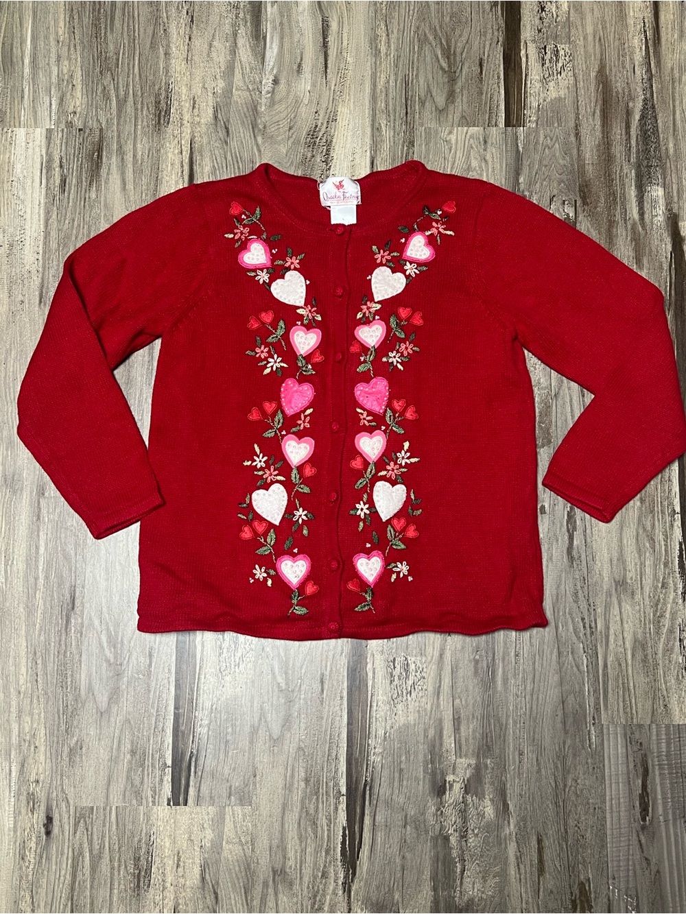 Vintage Quacker Factory Red Heart Embroidered Cardigan Sweater L Missing Battery